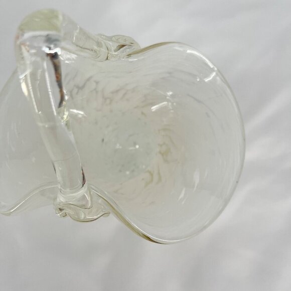 Vintage Clear Glass White Confetti Hand Blown Basket with Handle - Picture 3 of 5